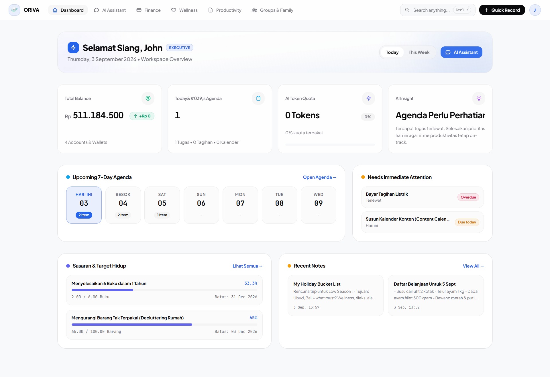 Oriva Executive Command Center Dashboard